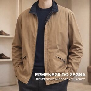 Ermenegildo Zegna Microtene Reversible Jacket Mens XXL Camel Navy Made in Italy